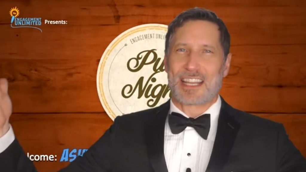 Engagement Unlimited host on camera during a virtual corporate team building event